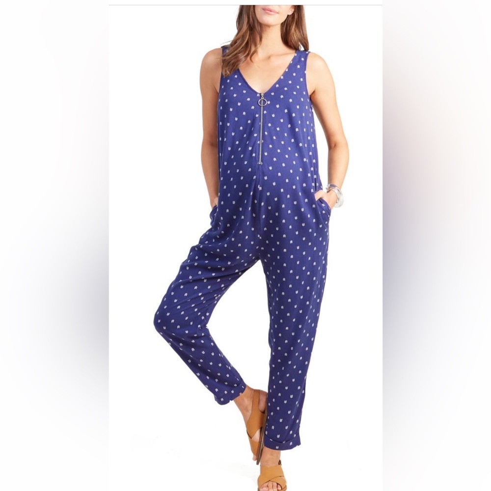 Ingrid & Isabel zip front maternity blue jumpsuit